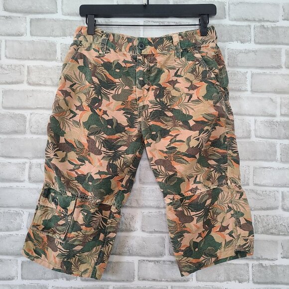 Sundance Pants - Sundance Cargo Linen Blend Pants Tropical Camo Bermuda Shorts Capri Resort Sz 2